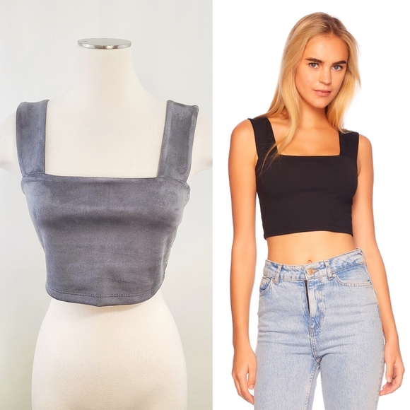 Susana Monaco Tops - Susana Monaco wide strap crop top silver gray suede tank size XS NEW NWT